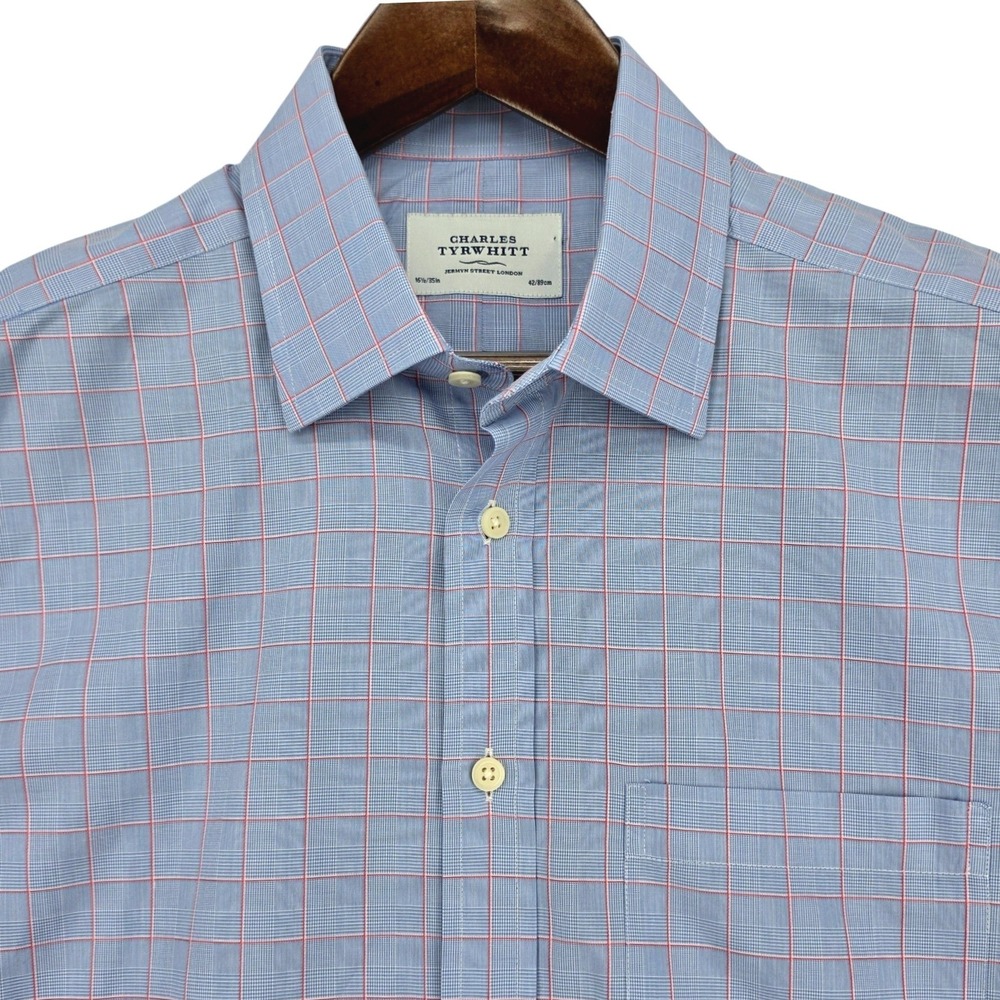Charles Tyrwhitt Blue Windowpane Dress Shirt 16.5 35 Business Office Luxury EUC